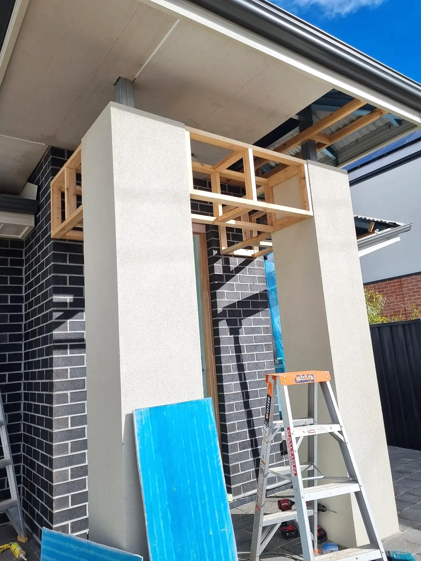 The new entry portal framed before cladding