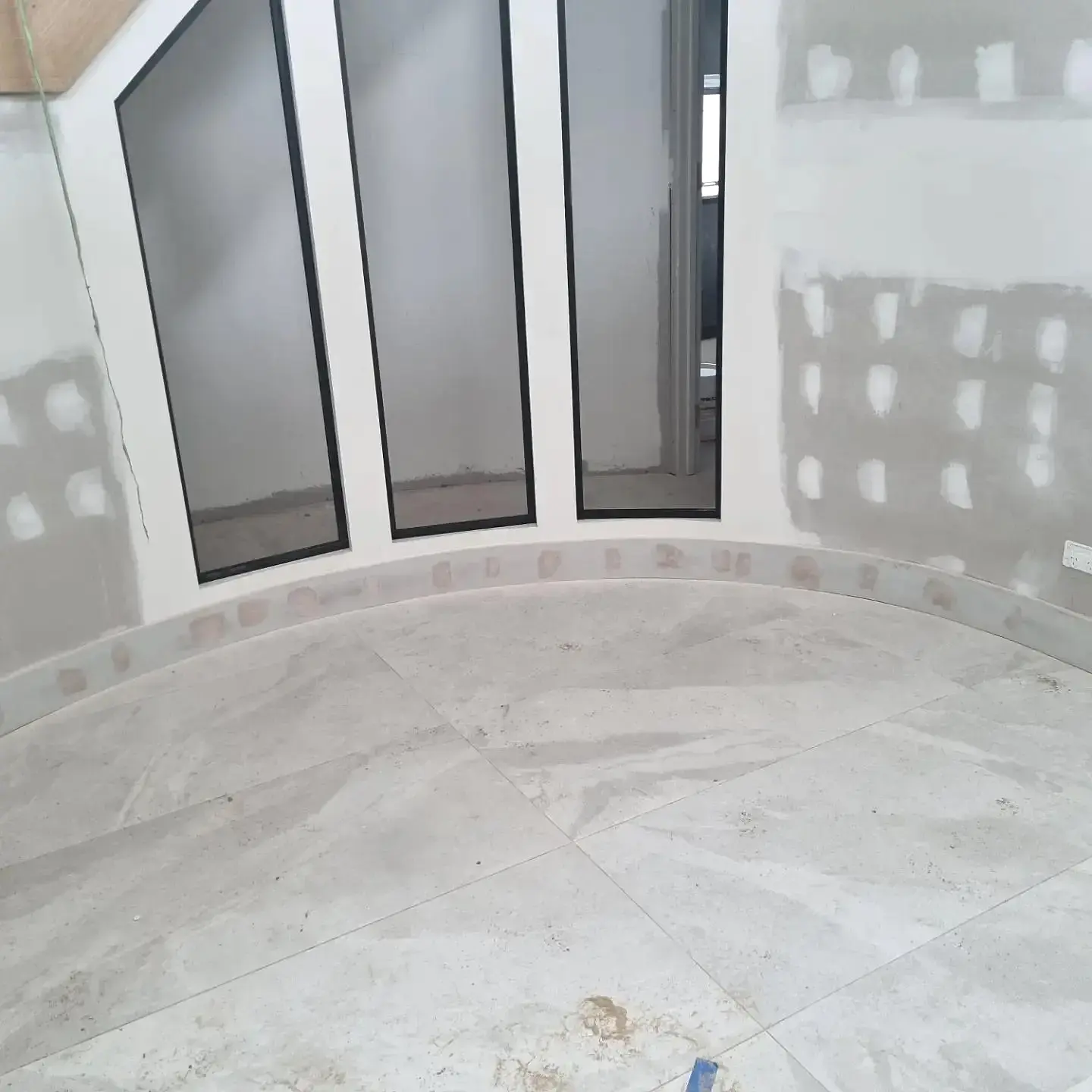 The curved stair wall recess before framing